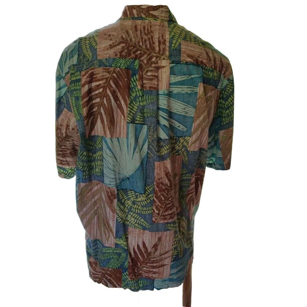 Koa Road Men's Hawaiian Leaf Primt Shirt Greens&Browns Pocket Match Fabric Sz XL